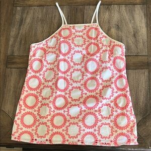 Banana Republic White Tank with Coral Pink Circular Print